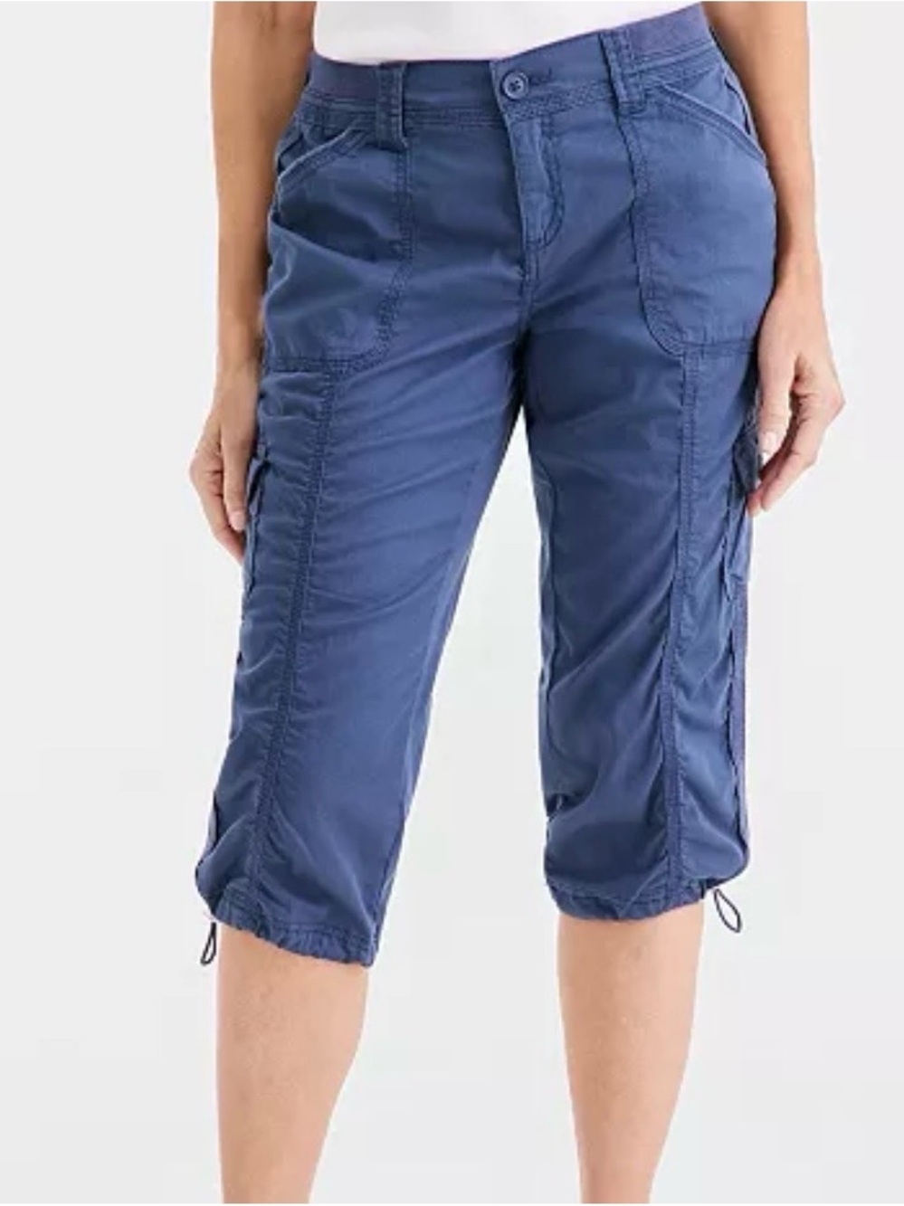 Style & Co. Navy Blue Cargo Capri Pants with Drawcord Hems